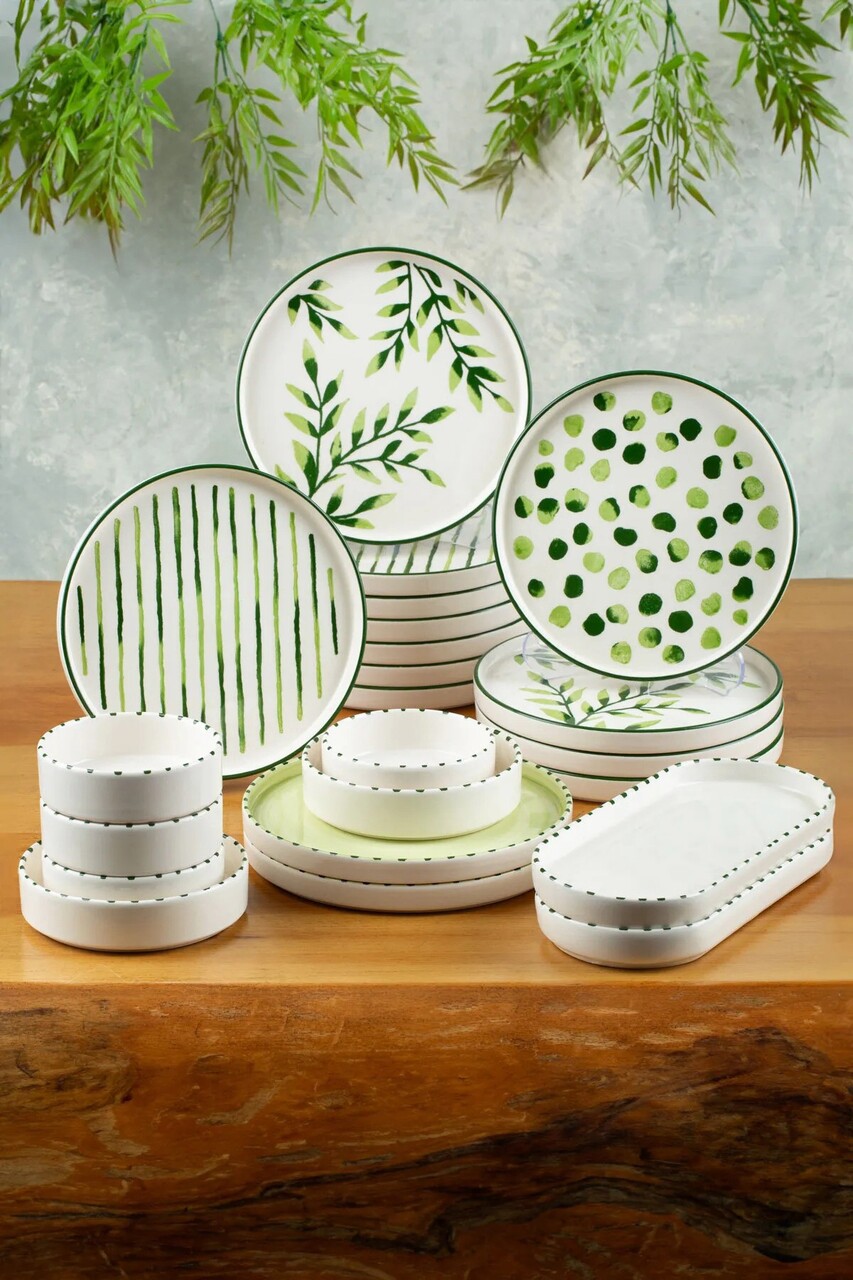 Set de mic dejun, Hermia, 430KSV1343, Platou: 25 x 11 x 3,5 cm (2 bucăți), Verde/Alb - imagine 3